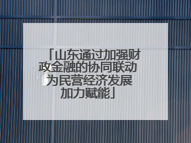 山东通过加强财政金融的协同联动 为民营经济发展加力赋能